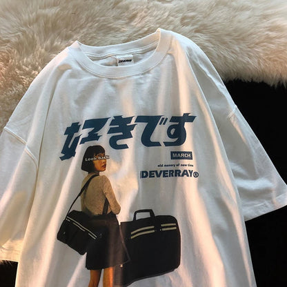 Hip Hop Streetwear Harajuku T Shirt Girl Japanese Kanji Print Tshirt 2021CC Summer Mens Short Sleeve Cotton Oversized T-Shirt