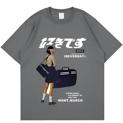 Hip Hop Streetwear Harajuku T Shirt Girl Japanese Kanji Print Tshirt 2021CC Summer Mens Short Sleeve Cotton Oversized T-Shirt