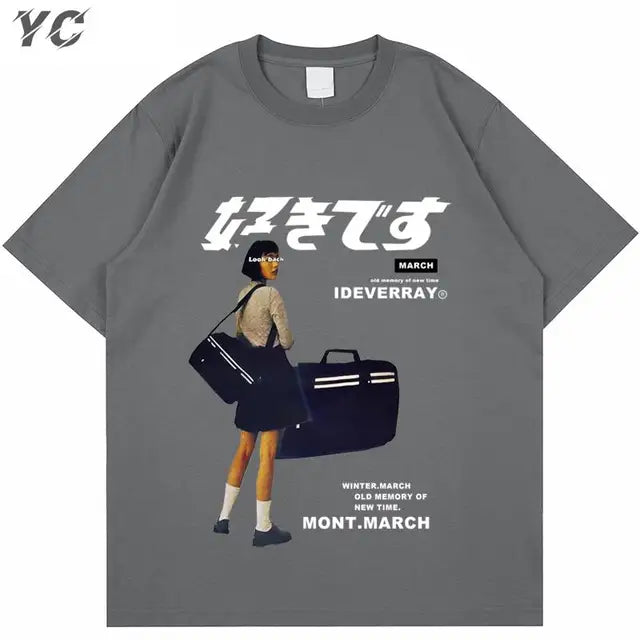 Hip Hop Streetwear Harajuku T Shirt Girl Japanese Kanji Print Tshirt 2021CC Summer Mens Short Sleeve Cotton Oversized T-Shirt