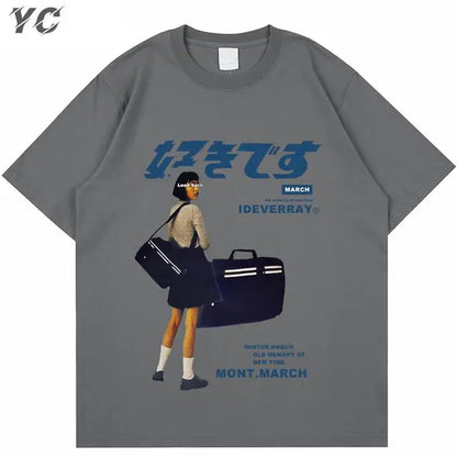 Hip Hop Streetwear Harajuku T Shirt Girl Japanese Kanji Print Tshirt 2021CC Summer Mens Short Sleeve Cotton Oversized T-Shirt